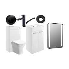 Pilton Bathroom Furniture Pack with Black Taps and Free LED Mirror